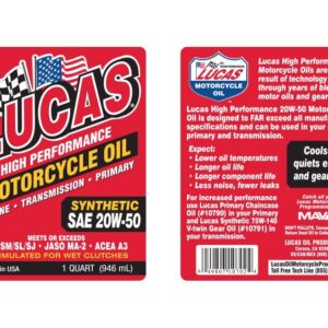 Lucas Oil Synthetic 20W50 Quart(946 ml) - Lucas Oil